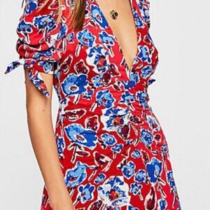 Free People Red Floral Glow Up Mini Dress 4